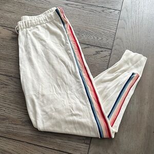 Spiritual Gangster Cream Joggers with Rainbow Stripes